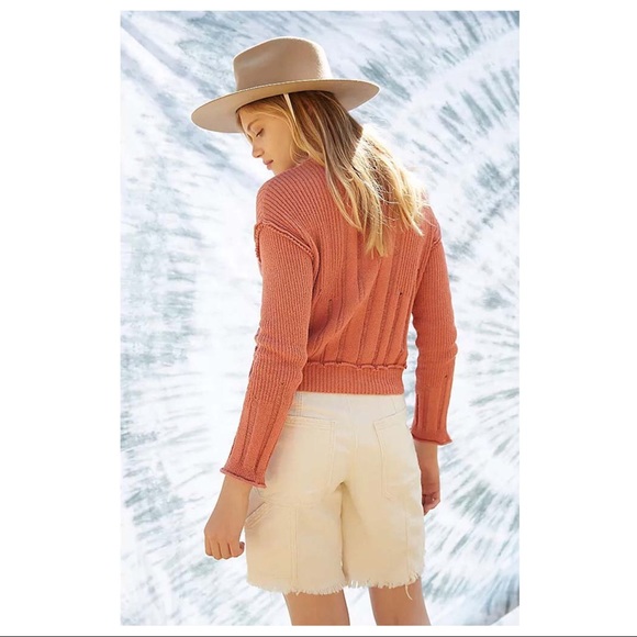 FREE PEOPLE BOHO CARDI LONG SLEEVES RIB KNIT CROP CARDIGAN A3C - Picture 11 of 15